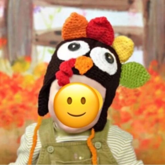 K Crochet Knit Thanksgiving Turkey Gobble Beanie Hat - Picture 2 of 6